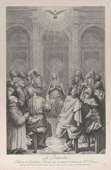 The Pentecost, with the Apostles and the Virgin sitting in a circle, the Holy Spirit ap..., 1729-40. Creator: Frédéric Horthemels.