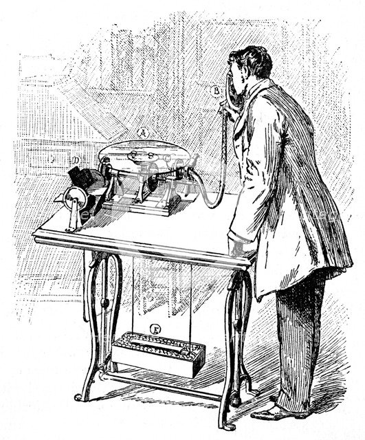 Making recordings on Emile Berliner's Gramophone, c1887. Artist: Unknown