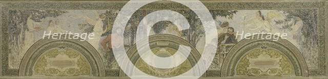 Esquisse pour le salon d'entrée sud de l'Hôtel de Ville : La Peinture - La Littérature, 1892. Creators: Henri Jean Guillaume Martin, Louis Felix Bigaux.