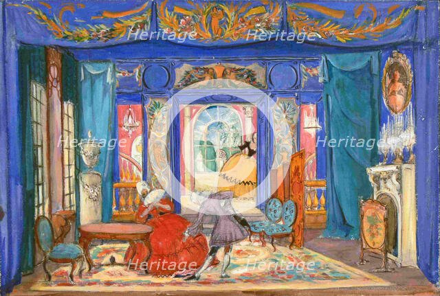 Stage design for the opera Il matrimonio segreto (The Secret Marriage) by Domenico Cimarosa, 1925. Creator: Kravchenko, Alexei Ilyich (1889-1940).
