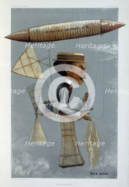 Alberto Santos-Dumont and his airship, 1901. Artist: George Hum