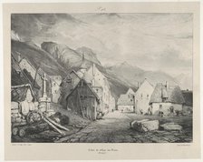 Entrée du village des Bains, 1831. Creators: Godefroy Engelmann, Eugene Ciceri.