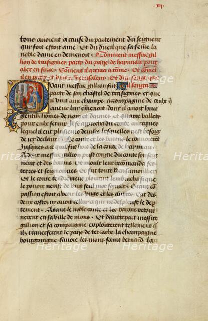 Initial Q: Gillion Receiving the Pope's Blessing; Roman de Gillion de Trazegnies, 1464. Creators: Lieven van Lathem, David Aubert.