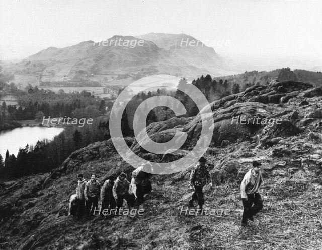 Boys hill walking, Outward Bound School, Eskdale, Cumbria, 1950. Artist: Unknown