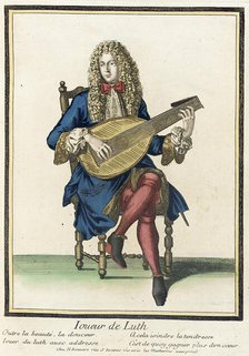 Recueil des modes de la cour de France, 'Joueur de Luth', Bound 1703-1704. Creator: Henri Bonnart.