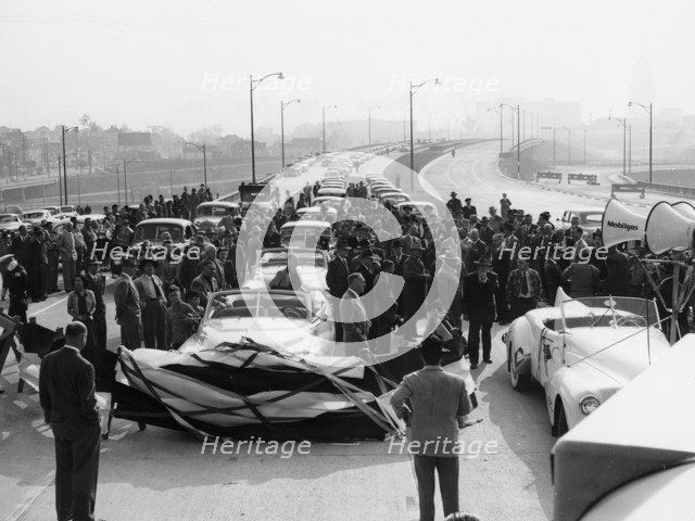 Freeway opening, possibly the Ventura Freeway in Los Angeles, California, USA, late 1940s. Artist: Unknown