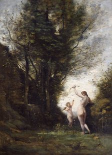 'A Nymph Playing with Cupid', 1857. Artist: Jean-Baptiste-Camille Corot    