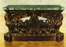 'Side-Table of Carved Oak (about 1730)', 1938. Creator: Unknown.