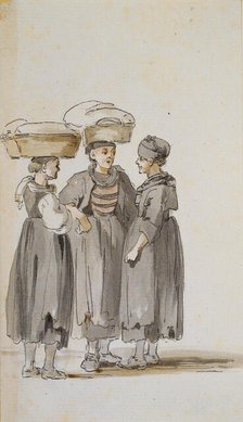 Three peasant women talking, the one on the left and the one in the middle with..., c1771-1772. Creator: Georg Melchior Kraus.
