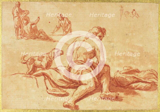 Two Sketches: Man with Dog, Group of Figures, n.d. Creator: Nicolas Poussin.