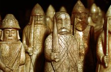 Norse chessmen, from a Viking hoard, Isle of Lewis, Scotland. Artist: Unknown