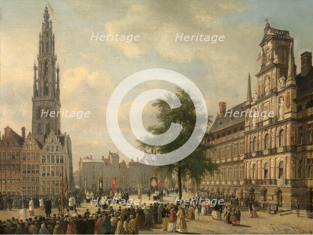 Procession on the Grote Markt in Antwerp, 1848. Creator: Jean Michel Ruyten.