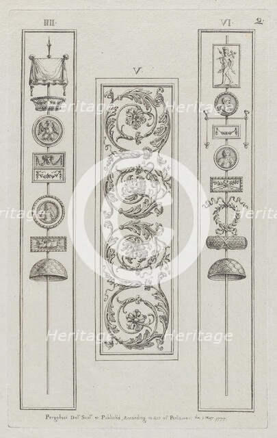 Panels of Ornament, nos. IIII-VI ("Designs for Various Ornaments," pl. 2), May 1, 1777. Creator: Michelangelo Pergolesi.