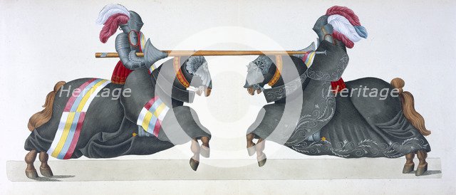 Two knights jousting at a tournament, 1842. Artist: Friedrich Martin von Reibisch