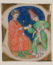 Leaf Fragment: Historiated "S" with Massacre of the Innocents, c1400. Creator: Unknown