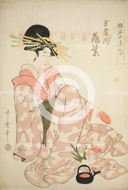 The Courtesan Hanamurasaki of the Tamaya, from the series "Courtesans of the Five..., c. 1805. Creator: Kitagawa Utamaro.