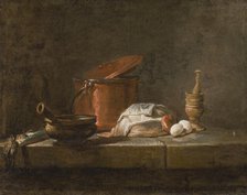 Still Life with Kitchen Utensils and Vegetables, 1734. Creator: Jean-Simeon Chardin.