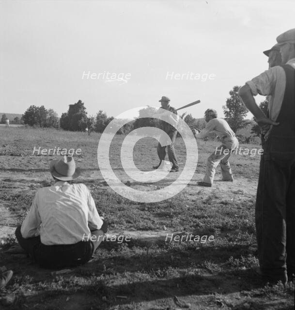 Farmers' baseball game in the country, on U.S. 62, near Mountain Home, northern Arkansas, 1938. Creator: Dorothea Lange.
