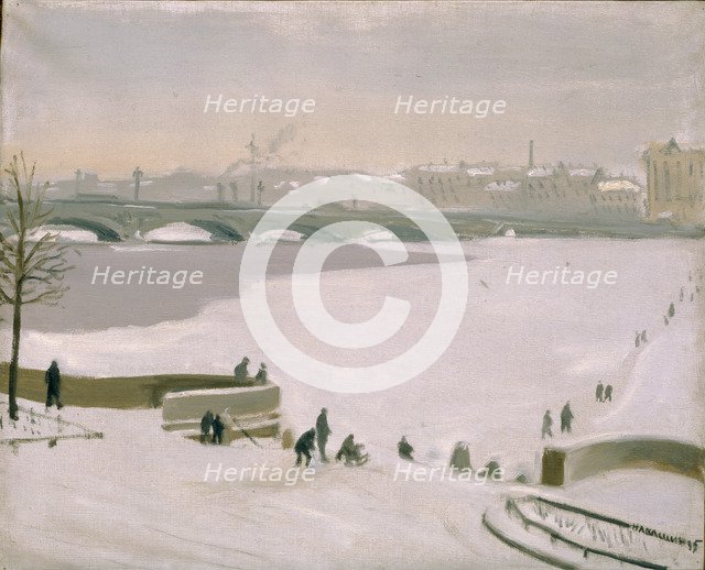 Crossing the frozen Neva River, 1935. Artist: Lapshin, Nikolay Fyodorovich (1888-1942)