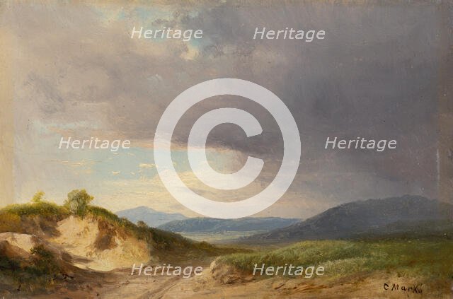 Hilly landscape with cloudy skies, 1840-1860. Creator: Karol Marko.