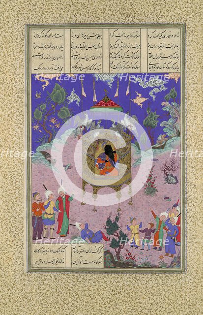 Kai Kavus Ascends to the Sky, Folio 134r from the Shahnama (Book of Kings)..., ca. 1525-30. Creator: Qadimi.