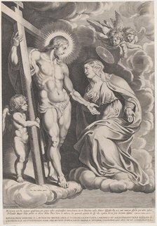 The Intercession of the Virgin, kneeling on a cloud at right before Christ, standin..., ca. 1610-37. Creator: Egbert Van Panderen.