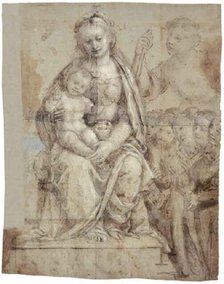 Madonna and Child, a Warrior Saint (Michael?), and a Group of Worshippers, 1565/70. Creator: Bernardino Lanino.