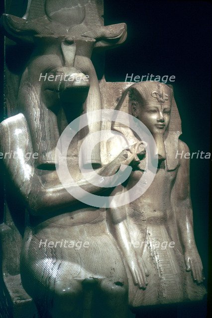 The crocodile-god Sobek with Pharaoh Amenhotep III, Sobek Temple, Dakamsha, Egypt, c1380 BC. Artist: Unknown