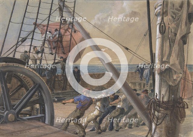 Getting Out One of the Large Buoys for Launching, August 2nd, 1865, 1865. Creator: Robert Charles Dudley.