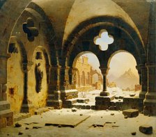 Monastery ruins in winter, 1851. Creator: Carl Hasenpflug.