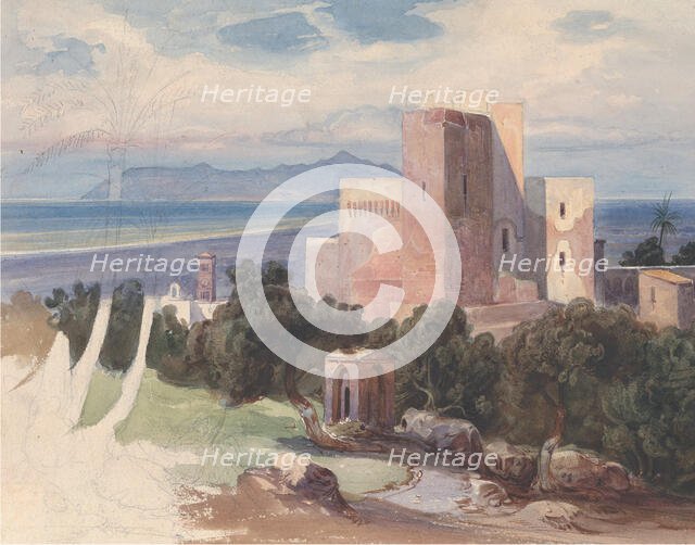 View on Terracina with Mount Circeo (recto)..., mid-19th century. Creator: Carl von Blaas.