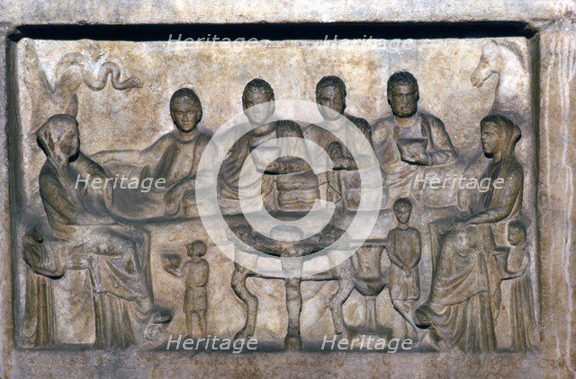 Banquet scene on funeral stele from Erdok, Turkey, Hellinistic period, c323 BC-31BC.  Artist: Unknown.