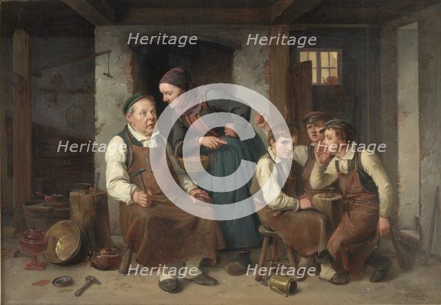 In a coppersmith's workshop, 1859. Creator: Christian Andreas Schleisner.