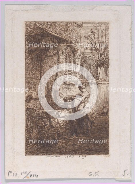 Woman at a Well, 1842. Creator: Charles Emile Jacque.