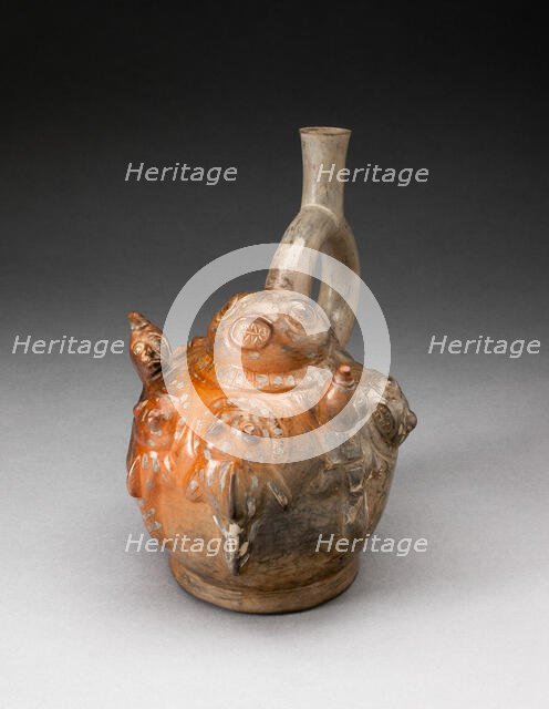 Stirrup Spout Vessel with Relief Depicting a Fishing Scene, 100 B.C./A.D. 500. Creator: Unknown.