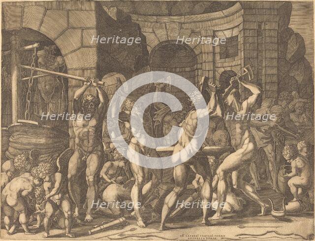 Vulcan and the Cyclopes Forging Arrows. Creator: Master FG.