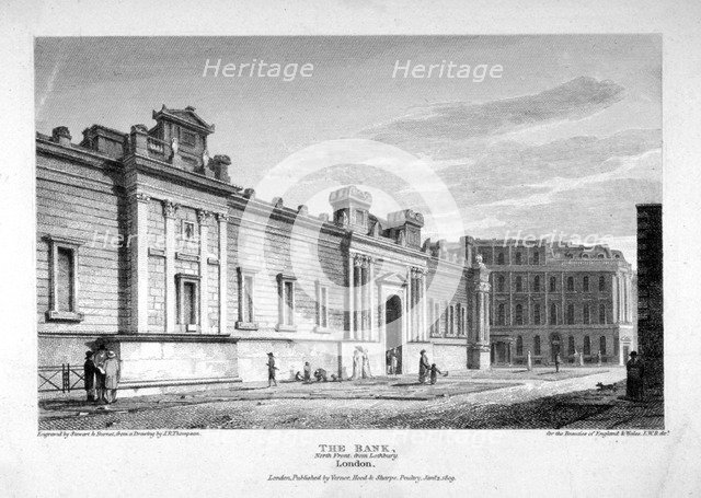North view of the Bank of England, City of London, 1809.  Artist: John Burnet