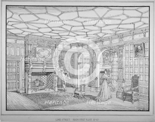 Interior view of first floor room of no 47 Lime Street, City of London, 1875. Artist: George H Birch