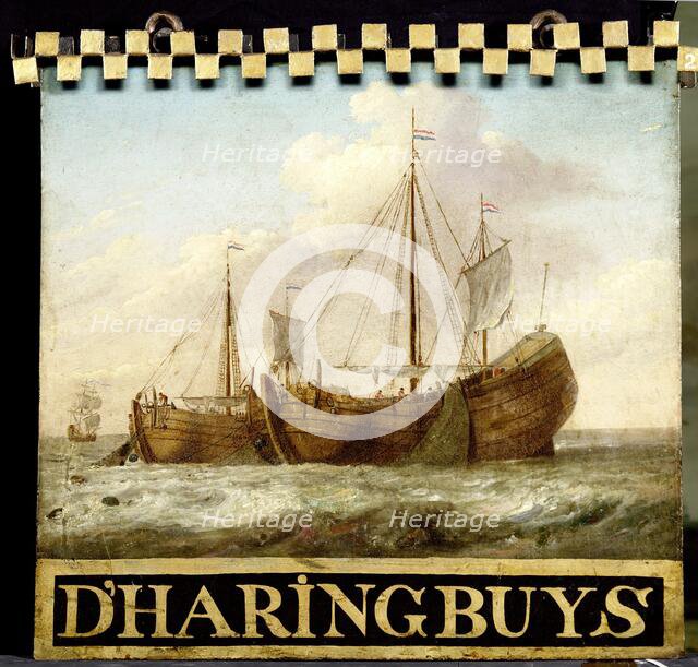 Sign, both sides painted with Herring Boats, 1700-1799. Creator: Anon.