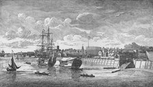 'Woolwich Dockyard from the Thames', c1750, (1912). Artists: Unknown, John Boydell.