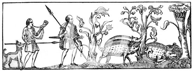 Swine hunting, 9th century, (1833). Artist: Unknown