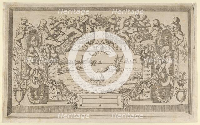 Landscape with Ornamental Frame, ca. 1543. Creator: Antonio Fantuzzi.