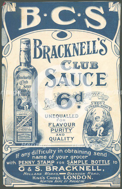 Bracknell's Club Sauce, 1890s. Artist: Unknown