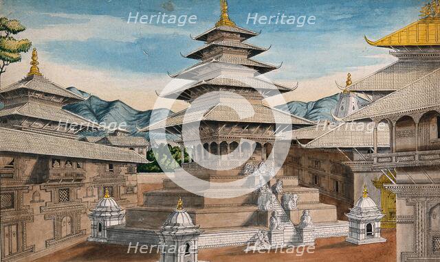 Nepal: Nyatapole temple in Bhaktapur(?), (between 1800 and 1899?). Creator: Unknown.