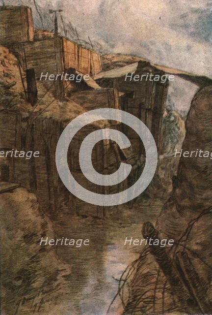'Trois aquarelles du front; Tranchee entre Bethincourt et le bois de Forges, 1916. Creator: Douy Pascault.