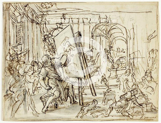 Earthquake in an Artist's Studio, c.1660. Creator: Pietro da Cortona.