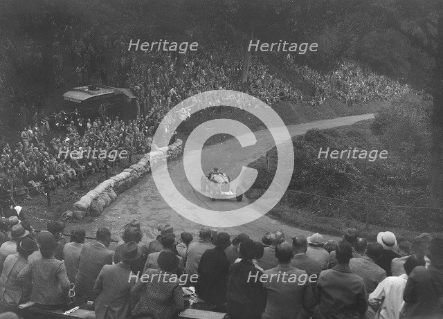 Bugatti Type 51 competing in the Shelsley Walsh Hillclimb, Worcestershire, 1935. Artist: Bill Brunell.