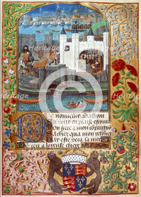 The Tower of London with London Bridge, c1500. Creator: Unknown.