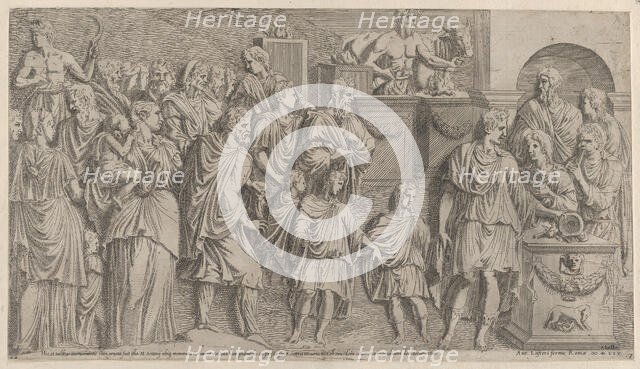 A Sacrifice, copied from a relief on Trajans Column, 1565. Creator: Leon Davent.