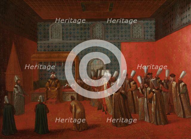 Ambassador Cornelis Calkoen at his Audience with Sultan Ahmed III, c.1727-c.1730. Creator: Jean Baptiste Vanmour.
